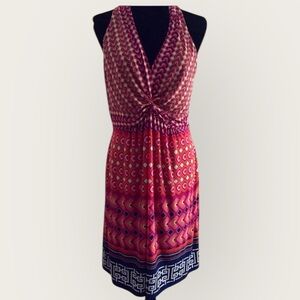 🧡 Laundry by Shelli Segal Geometric Halter Dress | Size 12 | Twist Front